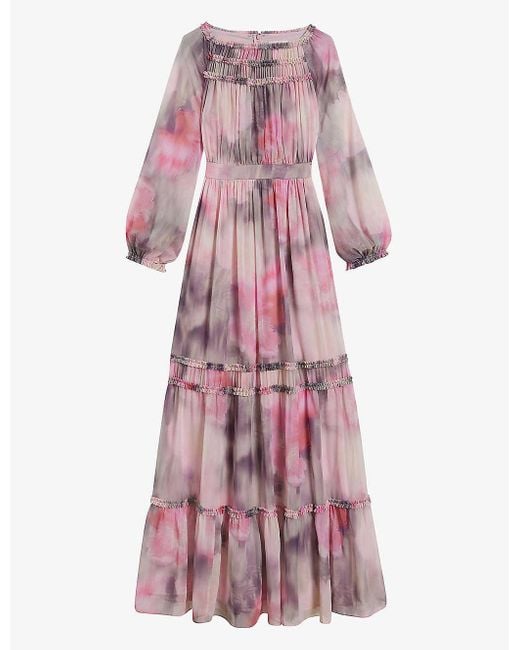 Ted Baker Pink Miray Abstract-print Ruffled Crepe Maxi Dress