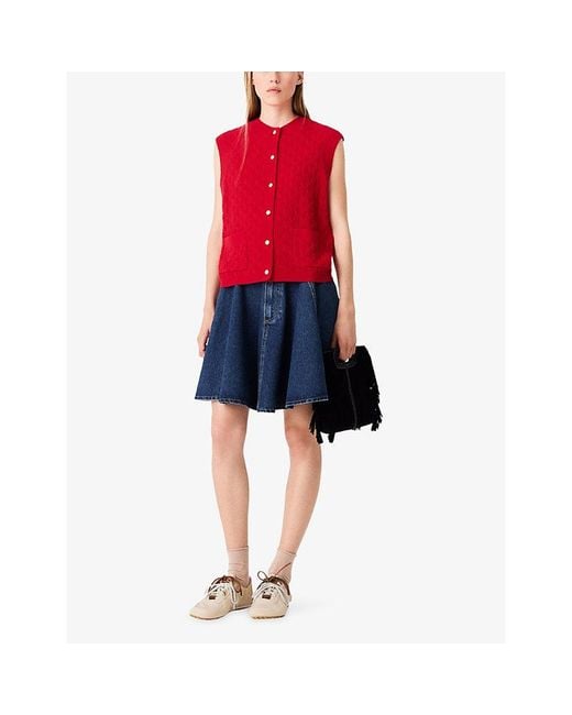 Maje Red Sleeveless Cable-Knitted Wool And Cashmere Top