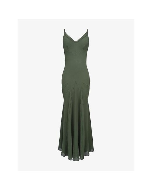 House Of Cb Green Sacha Georgette Panelled Woven Maxi Dress Xs (A-C Cup)