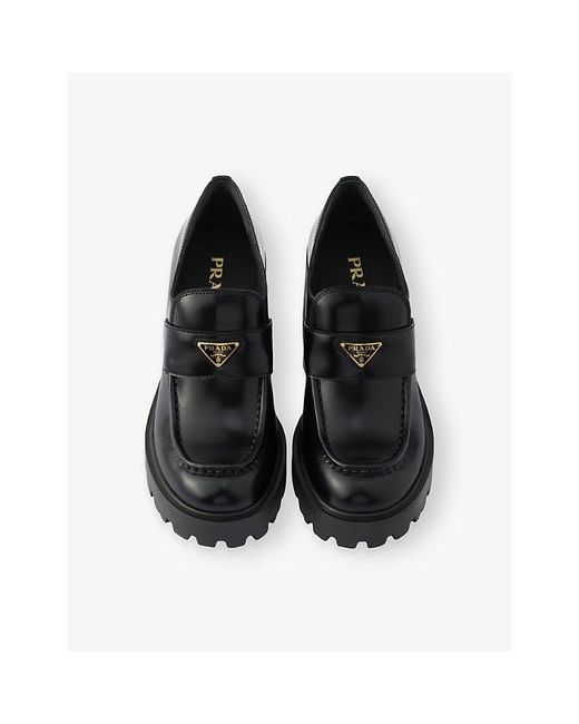 Prada Black Brushed Leather Loafers