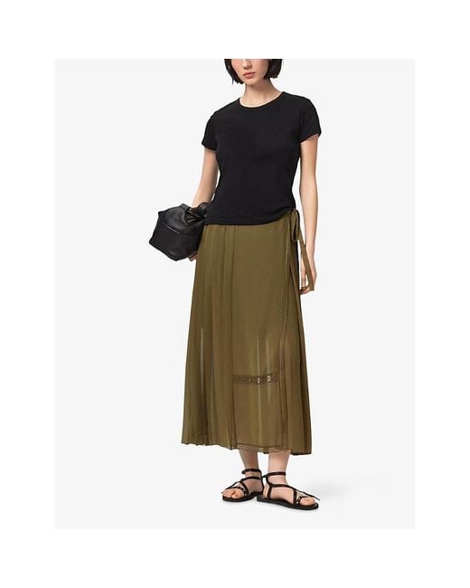 AllSaints Green Clover Side-Tie Woven Maxi Skirt