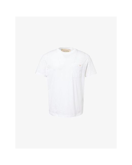 Valentino Garavani White Vgold Chest-Pocket Cotton-Jersey T-Shirt for men