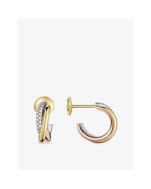Cartier Metallic Trinity Mini 18Ct- 18Ct Rose- And 18Ct- And 0.2Ct Half-Pavé Brilliant-Cut Diamond Earrings