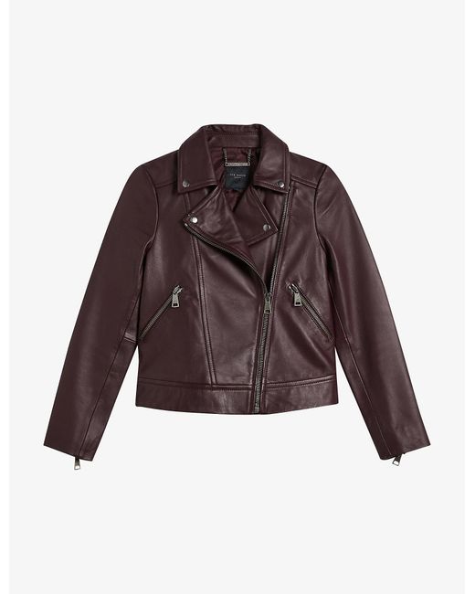 Ted Baker Ellaar Slim-fit Leather Biker Jacket in Brown | Lyst