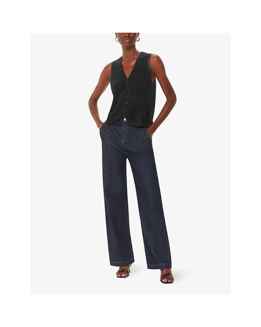 Whistles Black V-Neck Sparkle-Knit Vest