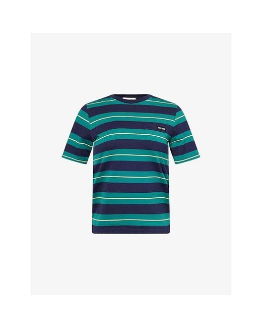 Miu Miu Blue Striped Short-Sleeves Cotton-Jersey T-Shirt