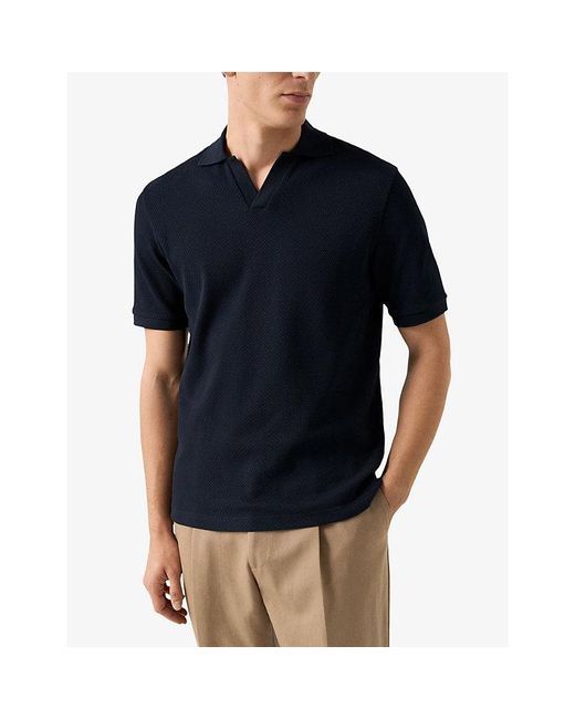 Eton of Sweden Blue Short-Sleeved Jacquard Cotton Polo Shirt for men