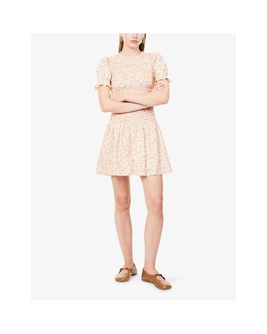 Reformation Pink Leannah Puffed-Sleeves Stretch-Cotton Mini Dress