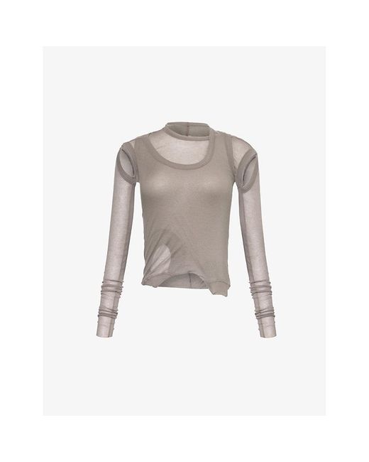 Rick Owens Gray Round-neck Cut-out Cotton Top