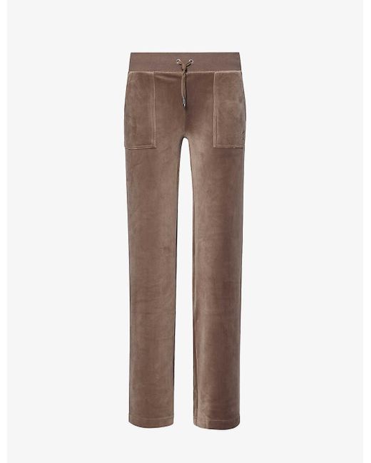 Juicy Couture Brown Del Ray Patch-pocket Straight-leg Stretch-velour jogging Bottoms
