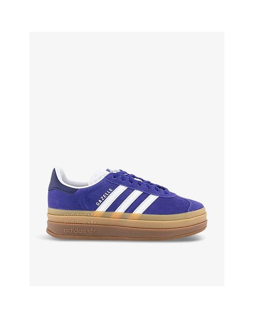 Adidas Blue Gazelle Bold Brand-embellished Suede Low-top Trainers