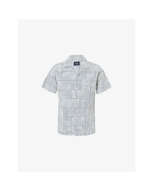 Drake's Blue Printed Camp-Collar Woven Shirt for men