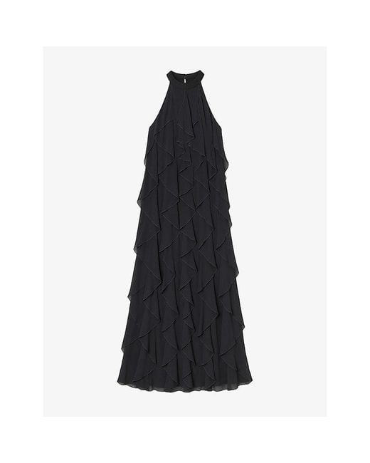 Ro&zo Black Lulu Frill High-Neck Woven Maxi Dress