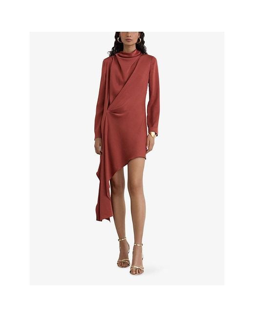 Reiss Red Bethany Draped Woven Mini Dress