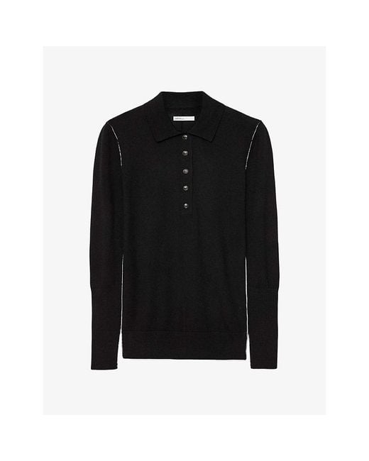 AllSaints Black Martel Long-Sleeve Wool Polo