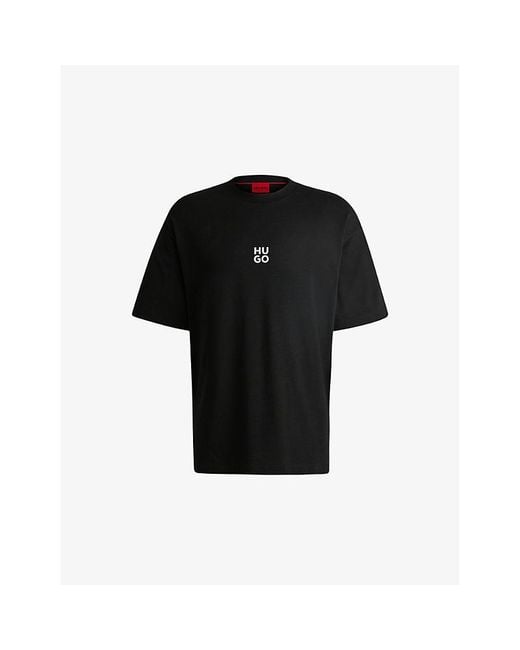 HUGO Black Leisure Graphic-Print Cotton-Jersey T-Shirt for men