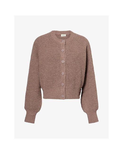 ADANOLA Brown Ribbed Knitted Cardigan
