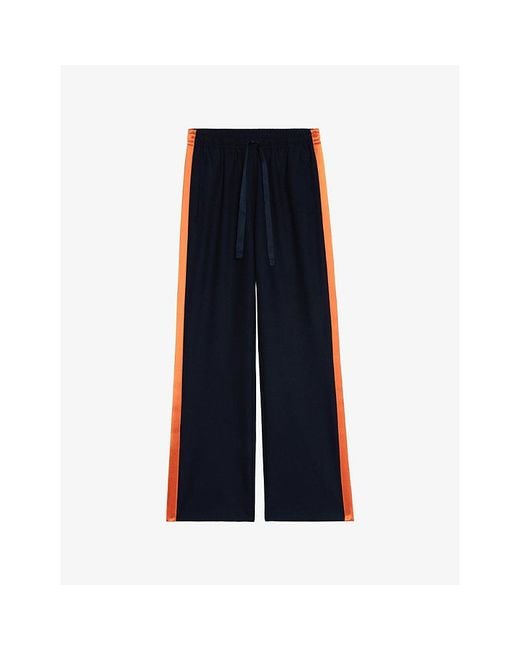 Zadig & Voltaire Blue Poma Satin-Stripe Straight-Leg Low-Rise Stretch-Woven Trousers