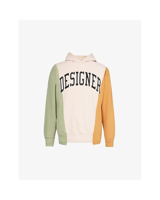 Market White Colour-blocked Text-embroidered Cotton-jersey Hoody for men