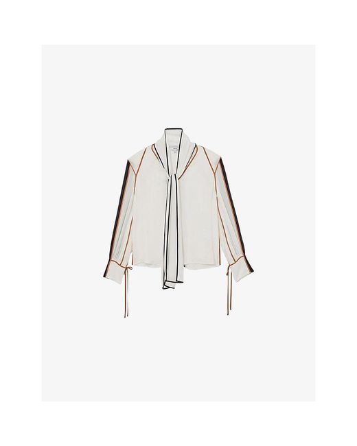 Reiss White Lulu Tie-Neck Woven Blouse