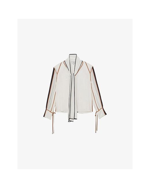 Reiss White Lulu Tie-Neck Woven Blouse