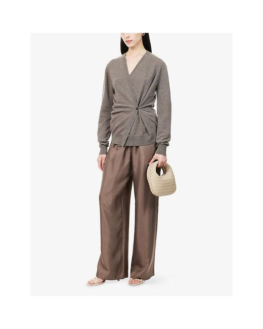 RÓHE Frames Brown Twist-Front Ballet Wool-Blend Cardigan