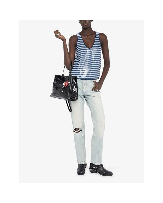 Zadig & Voltaire Blue Tarys Striped Sequin-Embellished Top