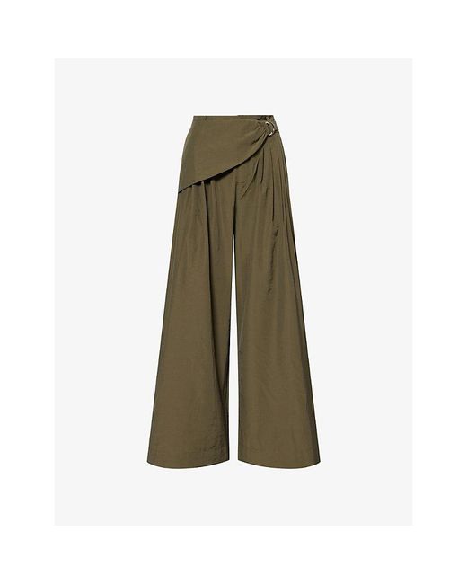 Damson Madder Green Fabia Belted Cotton-Blend Trousers