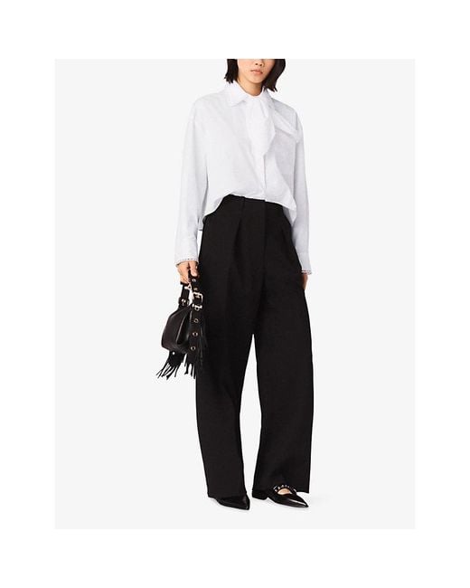 Maje Blue Belted Elasticated-Waist Stretch-Cotton Trousers