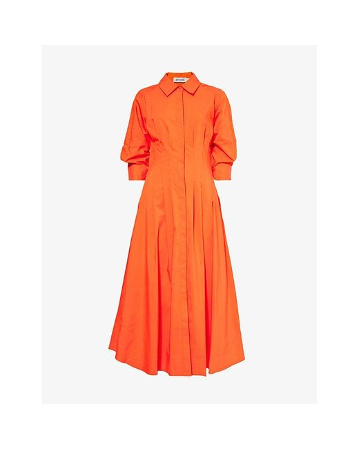 Jonathan Simkhai Orange Jazz Cotton-blend Midi Shirt Dress