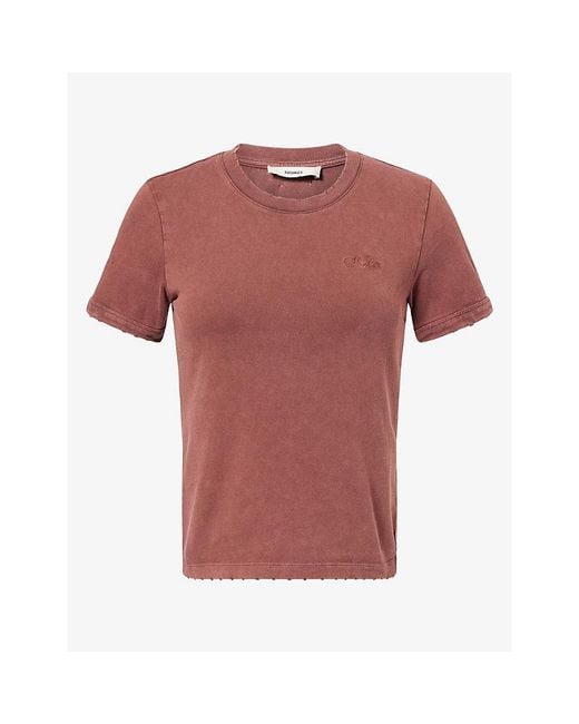 Siedres Pink Corvo Embroidered Washed Cotton-Jersey T-Shirt