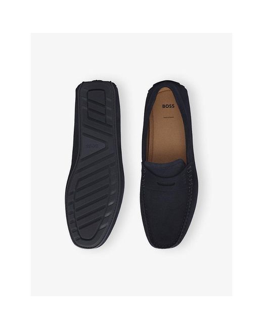 Boss Blue Penny-Detail Suede Loafers for men