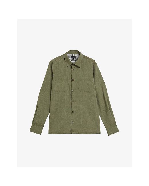 Ted Baker Green Lio Patch-pocket Stretch Linen-blend Shirt for men