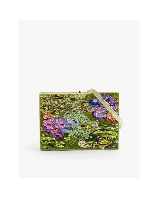 Olympia Le-Tan Green Waterlilies Cotton, Wool And Silk-blend Clutch Bag
