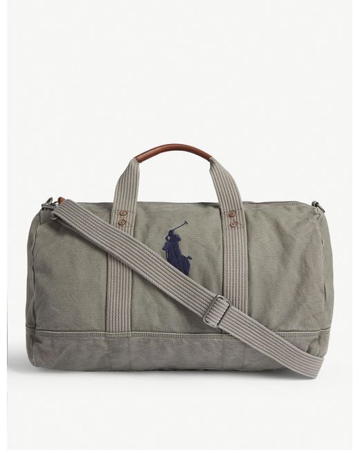 Polo Ralph Lauren Gray Logo Canvas Duffle Bag for men