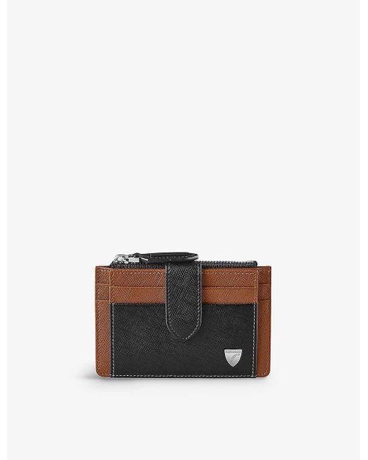 Aspinal Black Logo-embossed Zipped Leather Coin And Card Holder