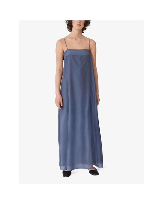 Lovechild Blue Malia Cotton And Silk-blend Sheer Maxi Dress