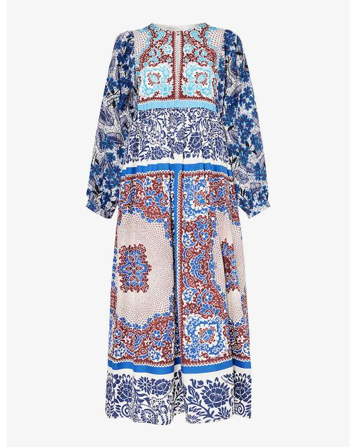 Weekend by Maxmara Blue Ghiotto Graphic-pattern Cotton-poplin Midi Dress