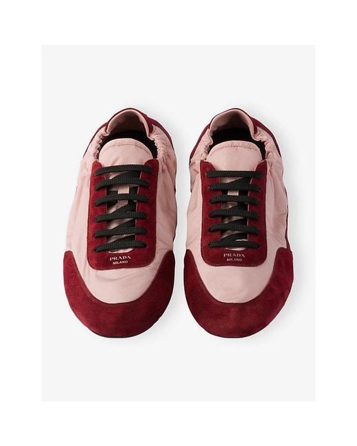 Prada Red Collapse Re Nylon And Suede Trainers