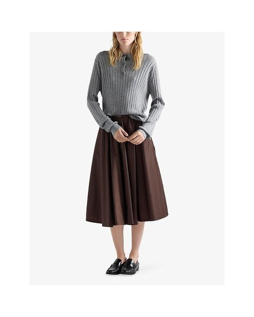 Prada Brown Gathered Re-Nylon Midi Skirt
