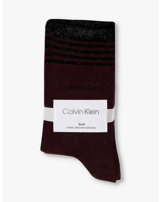 Calvin Klein Black Branded Crew-length Pack Of Four Cotton-blend Socks