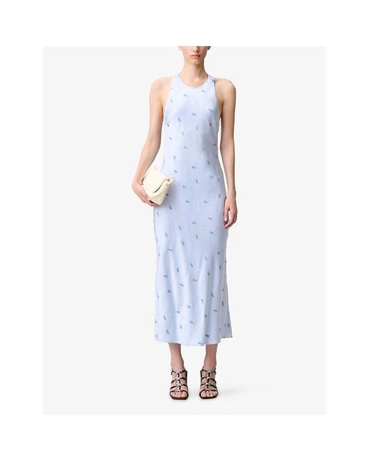 Claudie Pierlot Blue Sleeveless Open-Back Satin Midi Dress
