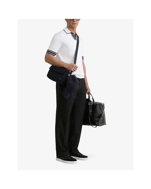 Reiss White Poole Striped-Trim Stretch-Knit Polo Shirt for men