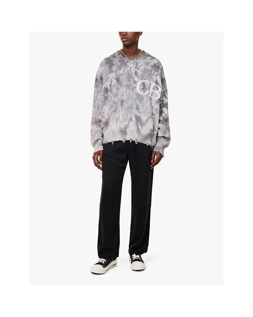 Cole Buxton White Distressed Abstract-Pattern Cotton Jumper for men