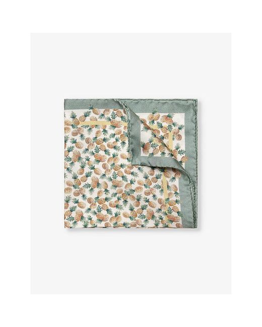 Eton of Sweden Orange Graphic-print Linen Pocket Square for men