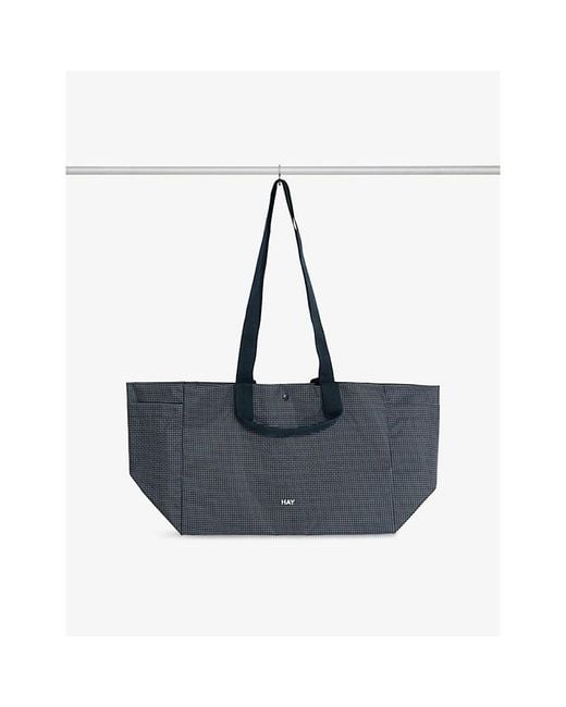 Hay Blue Grid Everyday Mini Woven Tote Bag