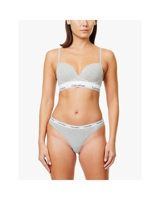 Calvin Klein White Modern Logo Low-Rise Stretch-Cotton Thong