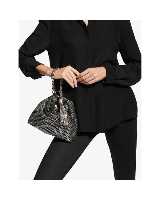 Jimmy Choo Black Callie Crystal-Embellished Leather Clutch Bag