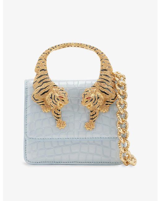 Roberto Cavalli Blue Tiger Leather Top-handle Bag
