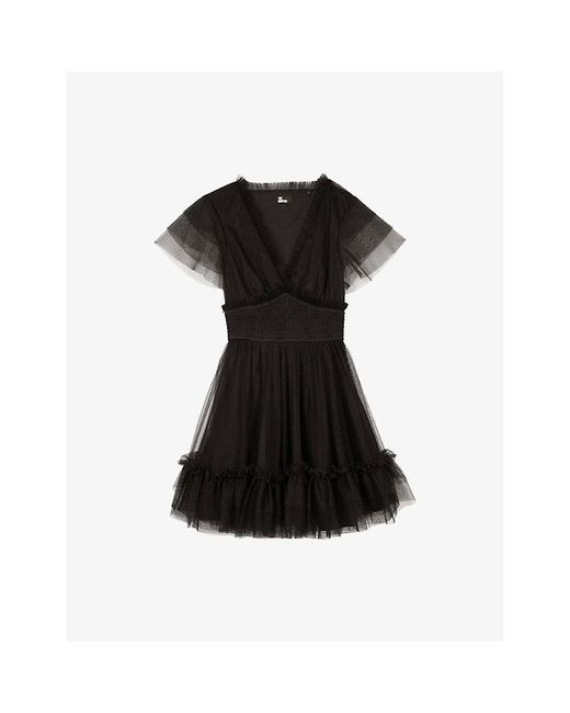 The Kooples Black V-Neck Tulle Mini Dress